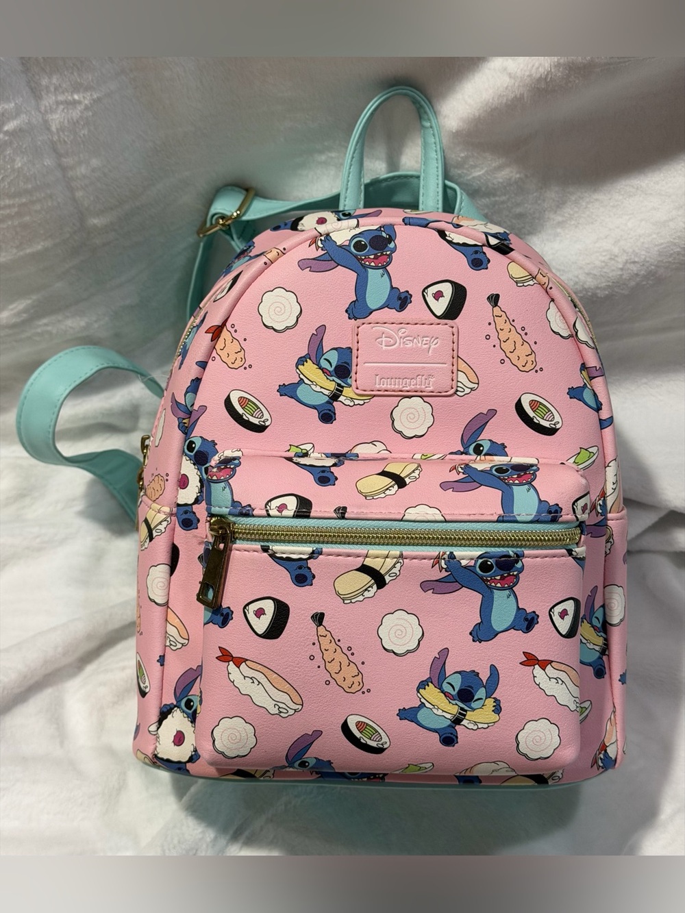 Loungefly Pink & Mint Stitch Sushi Mini Backpack